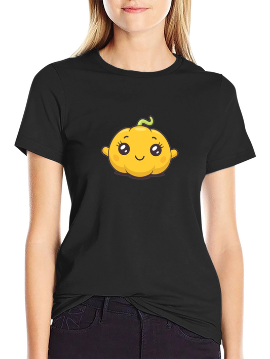 Cute Pumpkin Graphic Tee - Black Cotton T-Shirt