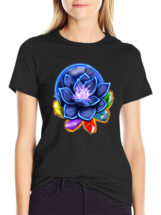 Lotus Flower & Crystal Black T-Shirt