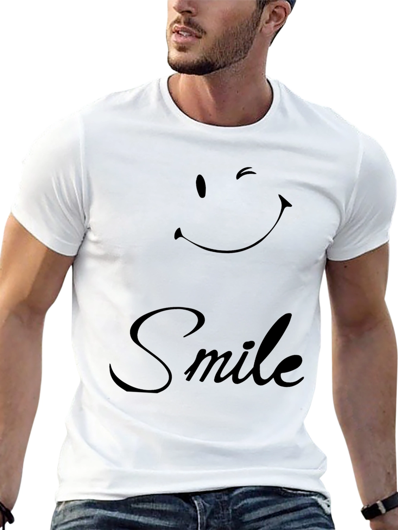 Winking Smile Graphic Tee - Casual Black T-Shirt