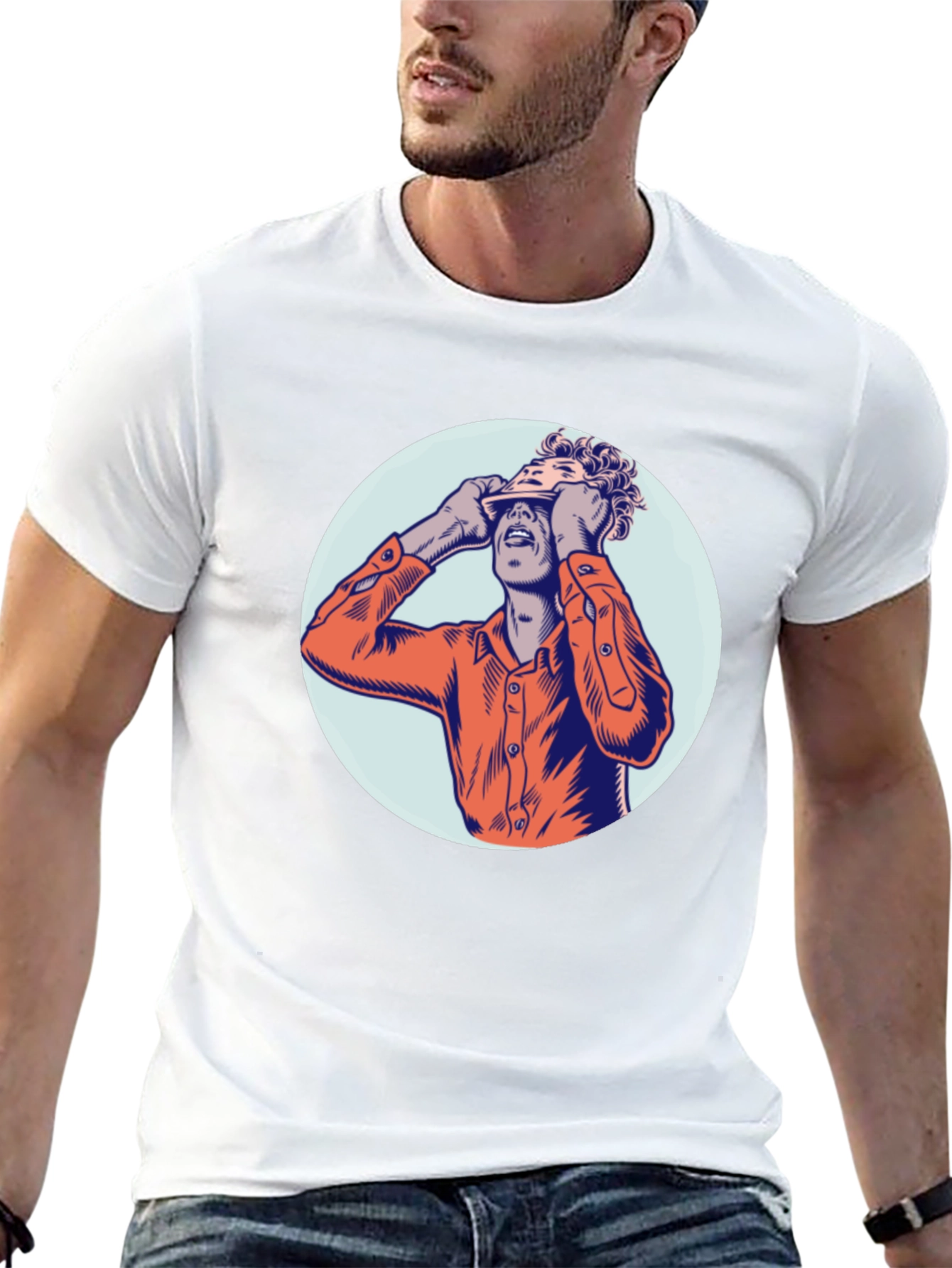 Graphic Print Crew Neck T-Shirt - Unique Design