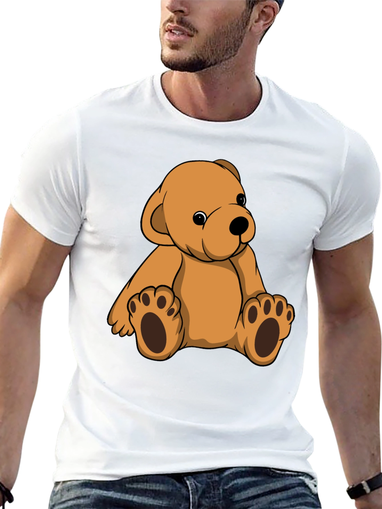 Cute Teddy Bear Graphic Print Black T-Shirt