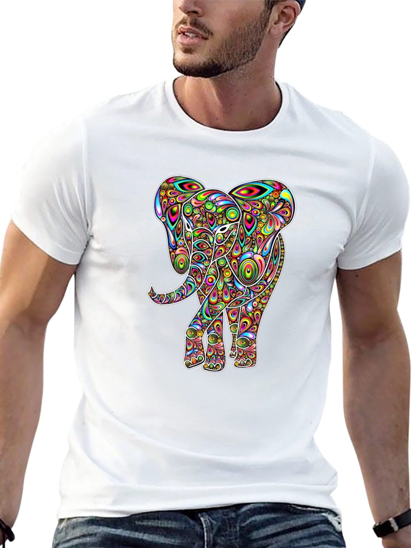 Psychedelic Elephant Graphic Tee - Black Cotton T-Shirt