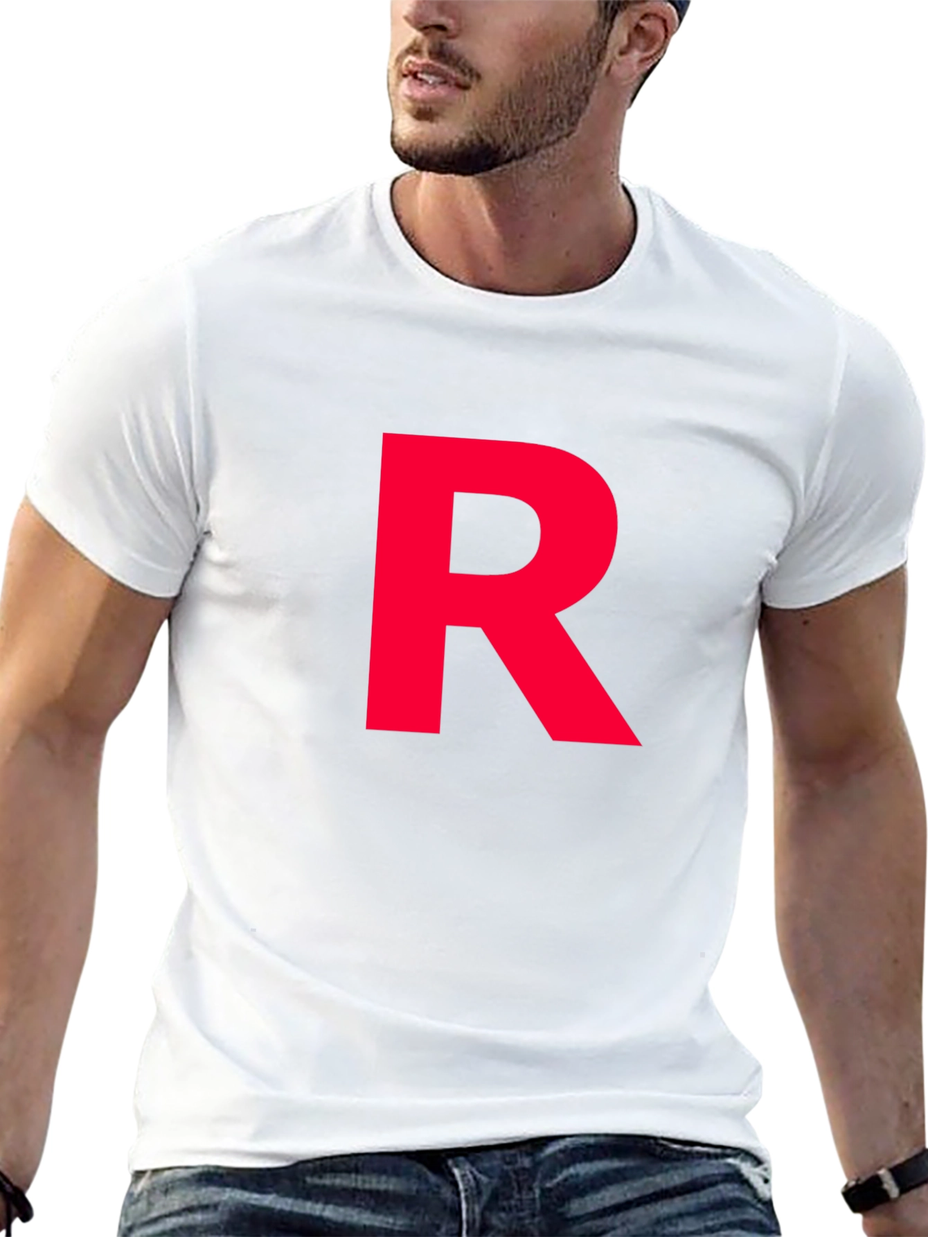 Red Letter R on Black Cotton T-Shirt