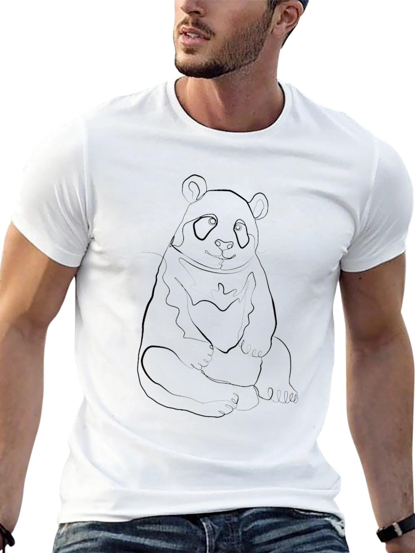 Panda Outline Black T-Shirt - Casual Style
