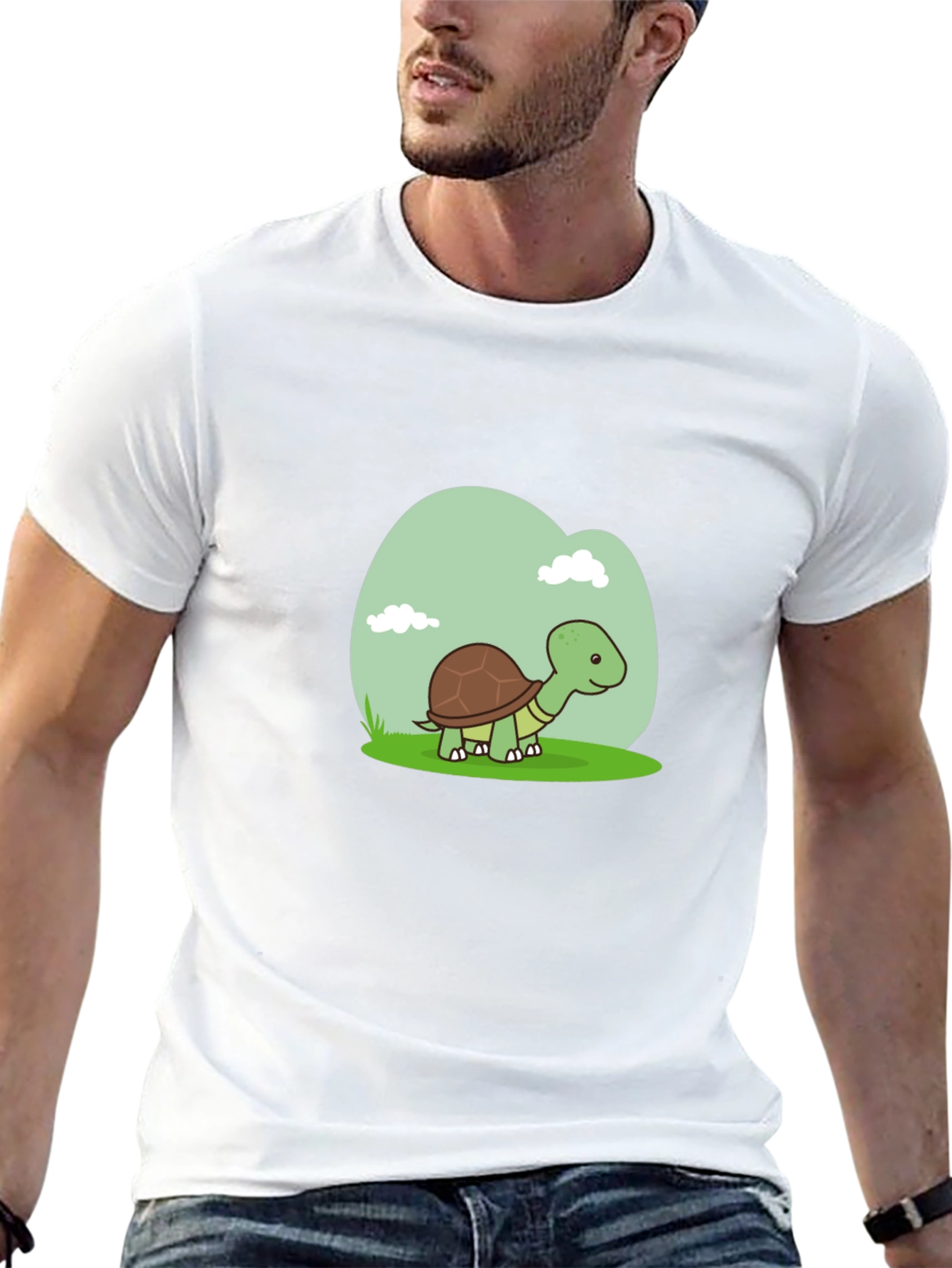 Cute Turtle Graphic Tee - Black Cotton T-Shirt