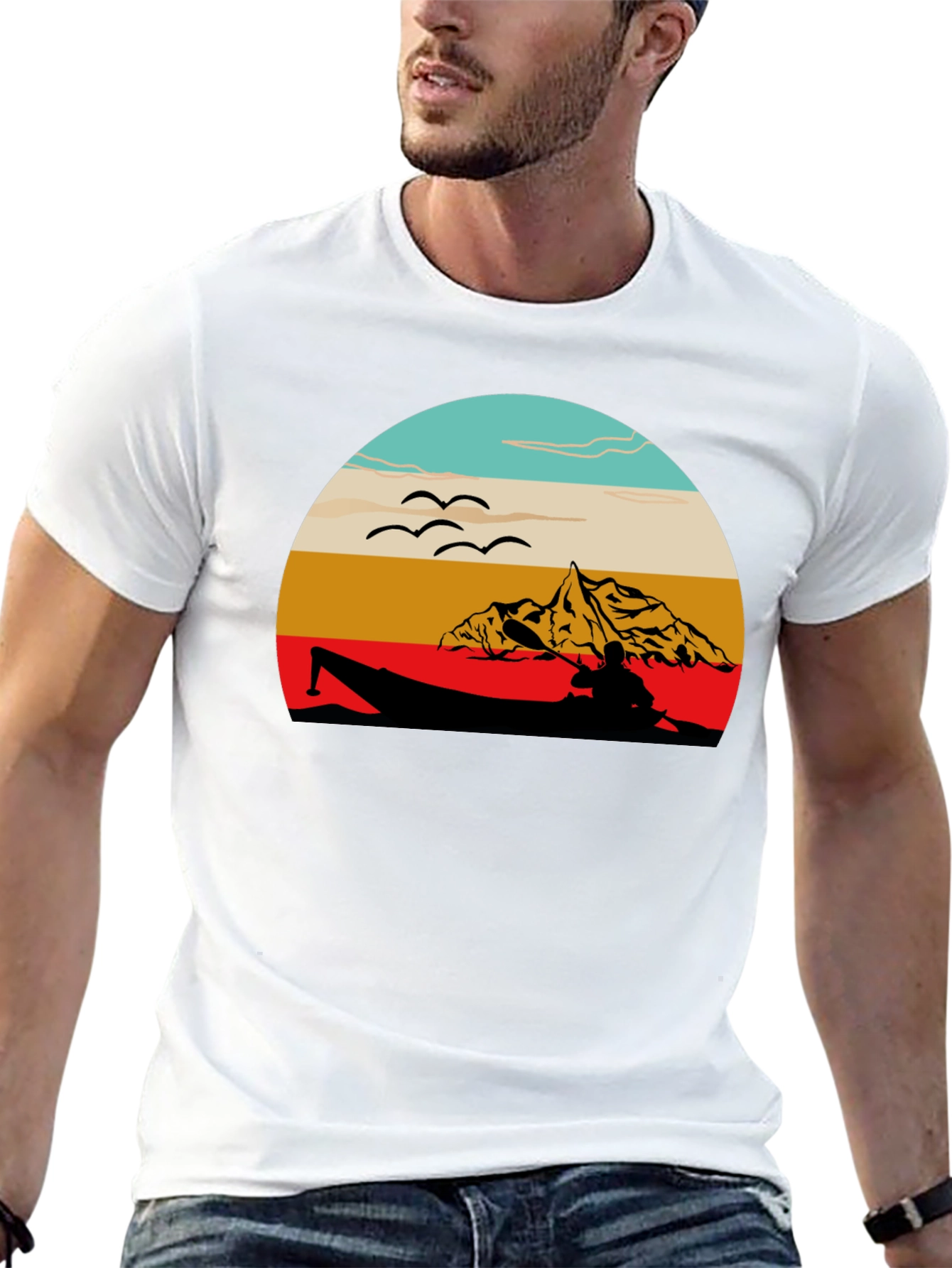 Retro Kayak Sunset Graphic Tee