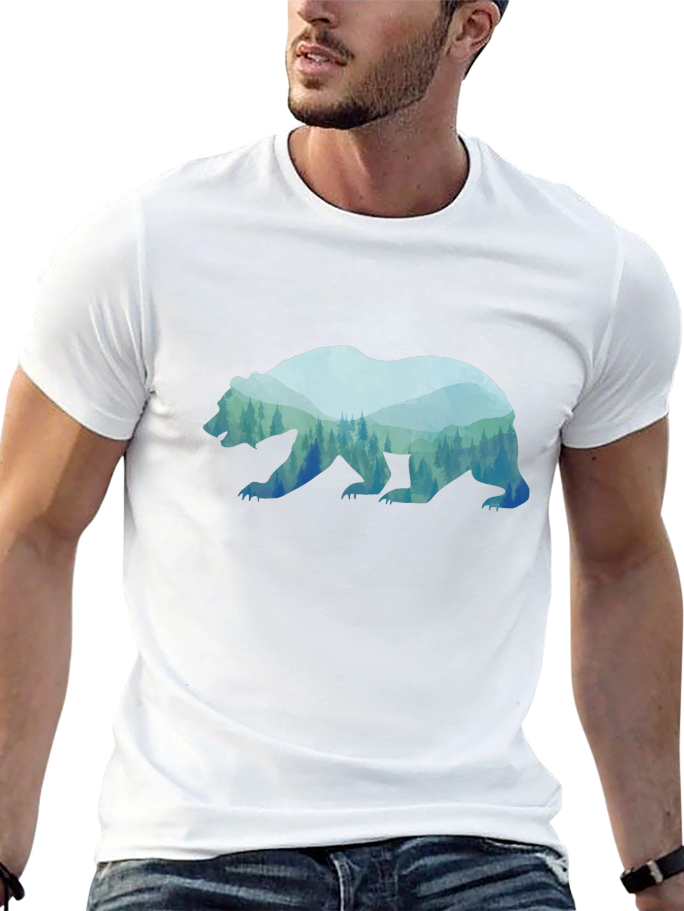 Bear Silhouette Forest Graphic Tee - Black