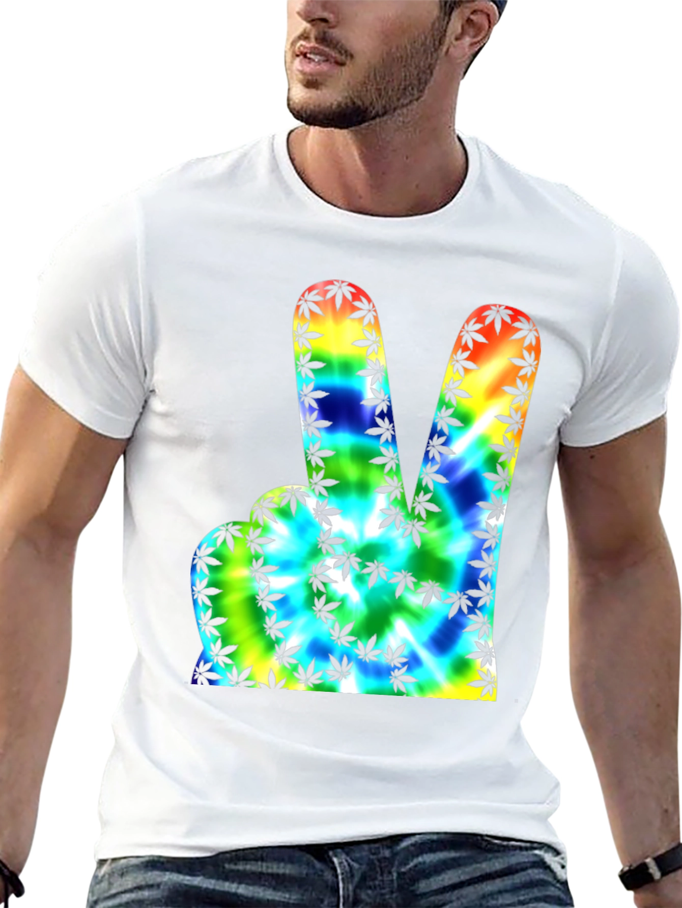Peace Sign Tie-Dye Marijuana Leaf Graphic Tee