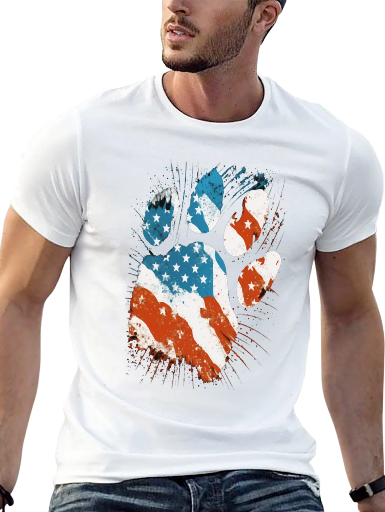 American Flag Paw Print Mens Black T-Shirt