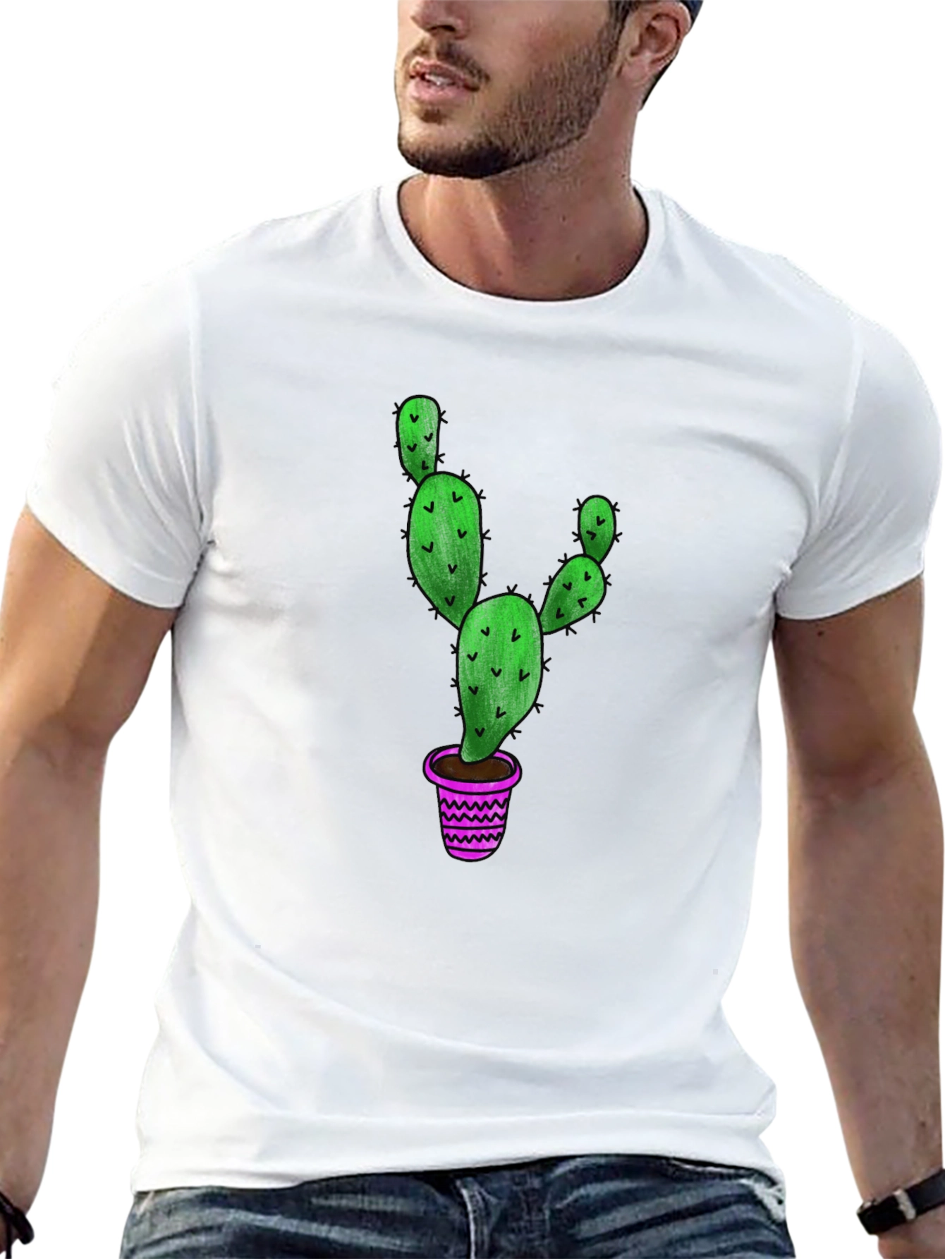 Cactus Graphic T-Shirt - Black Cotton Blend Casual Tee