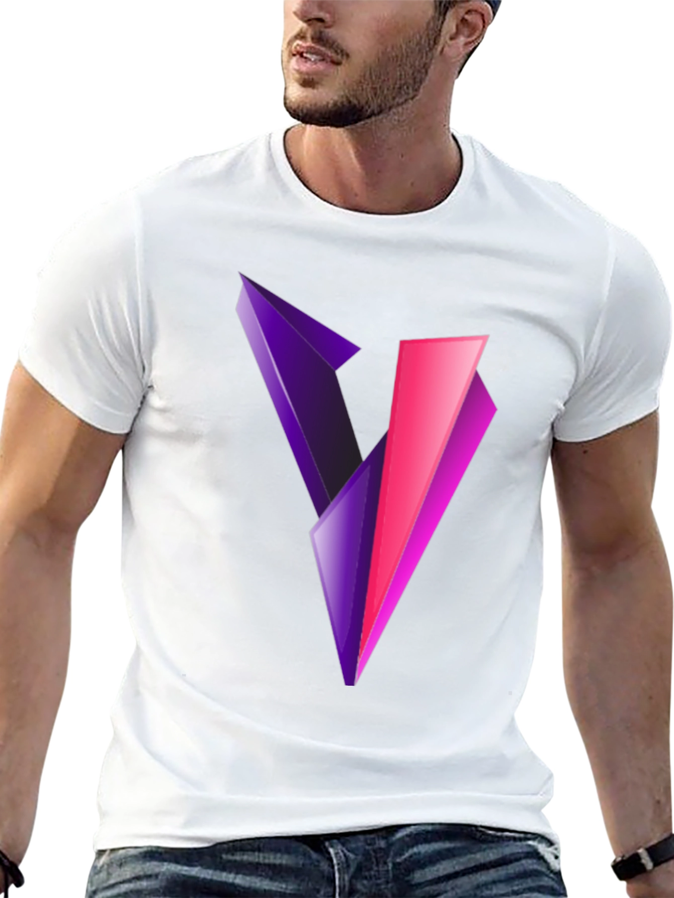Abstract V Graphic Print Black T-Shirt