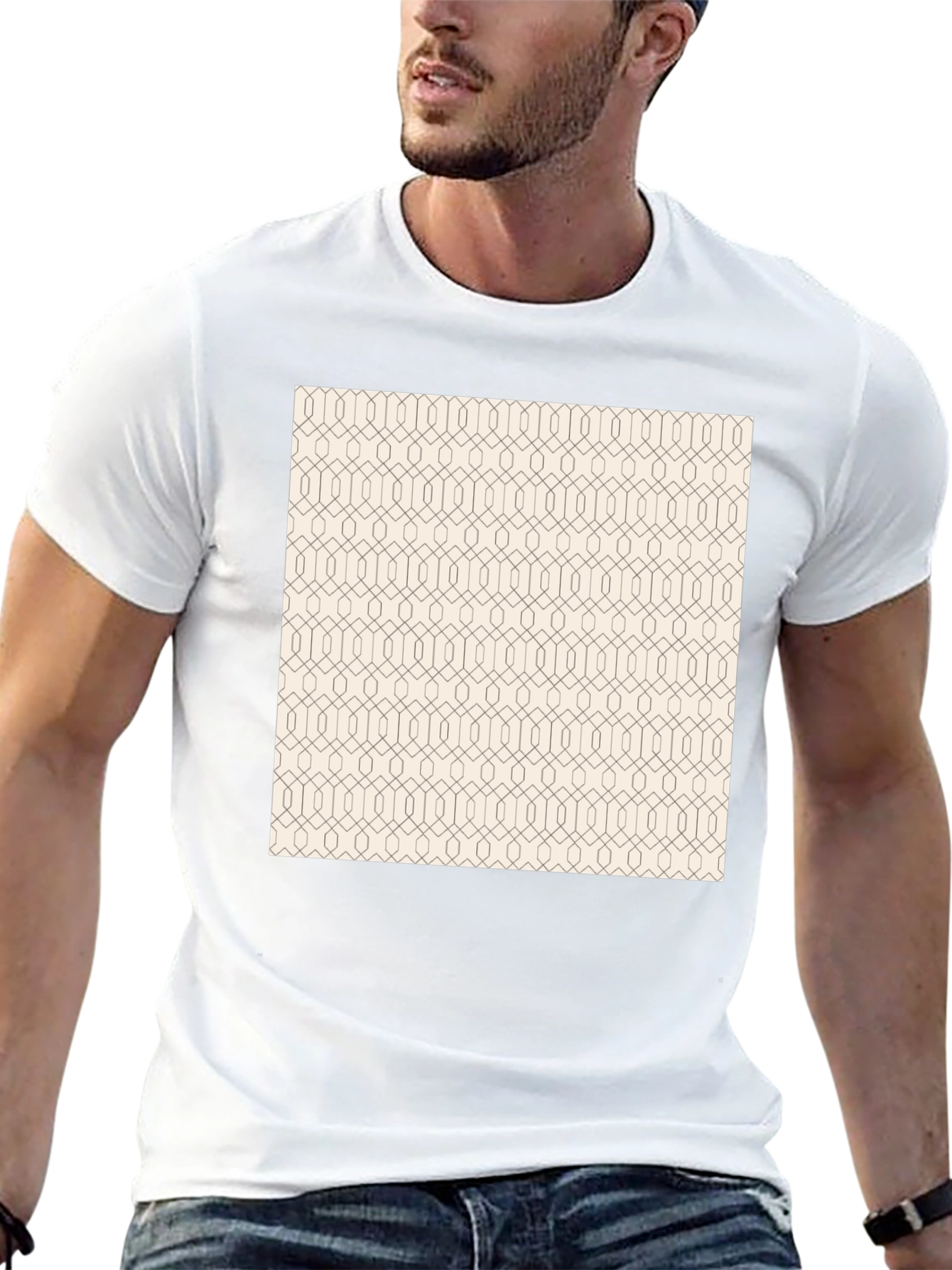 Modern Geometric Pattern Print Black T-Shirt