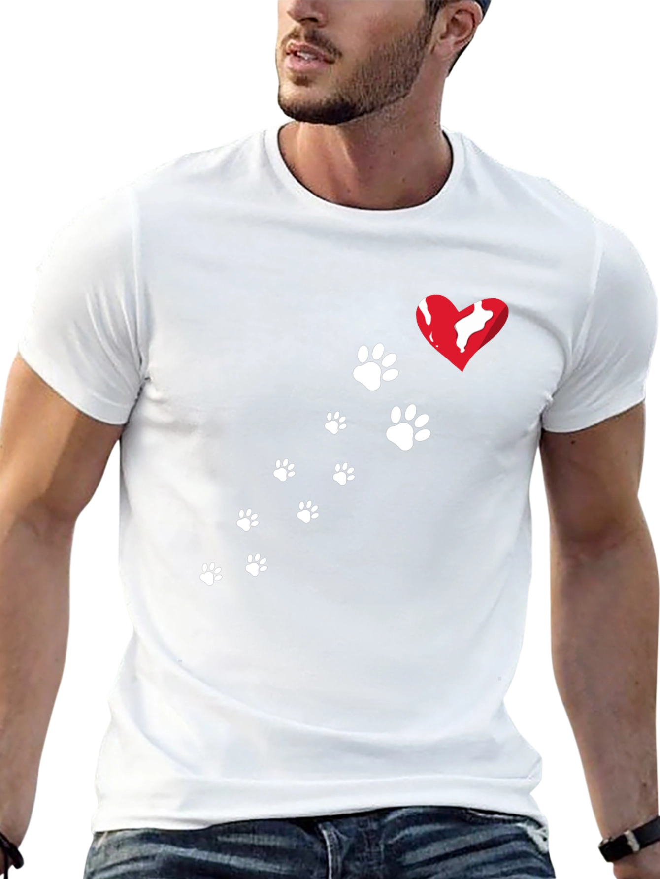 Paw Print Heart T-Shirt - Black