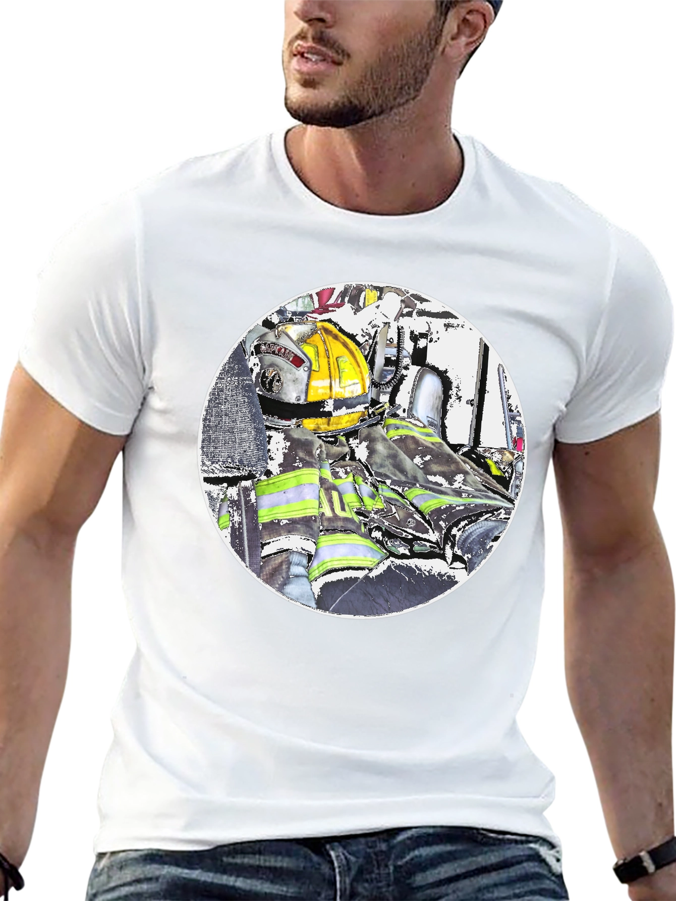 Firefighter Graphic T-Shirt - Black Cotton Blend