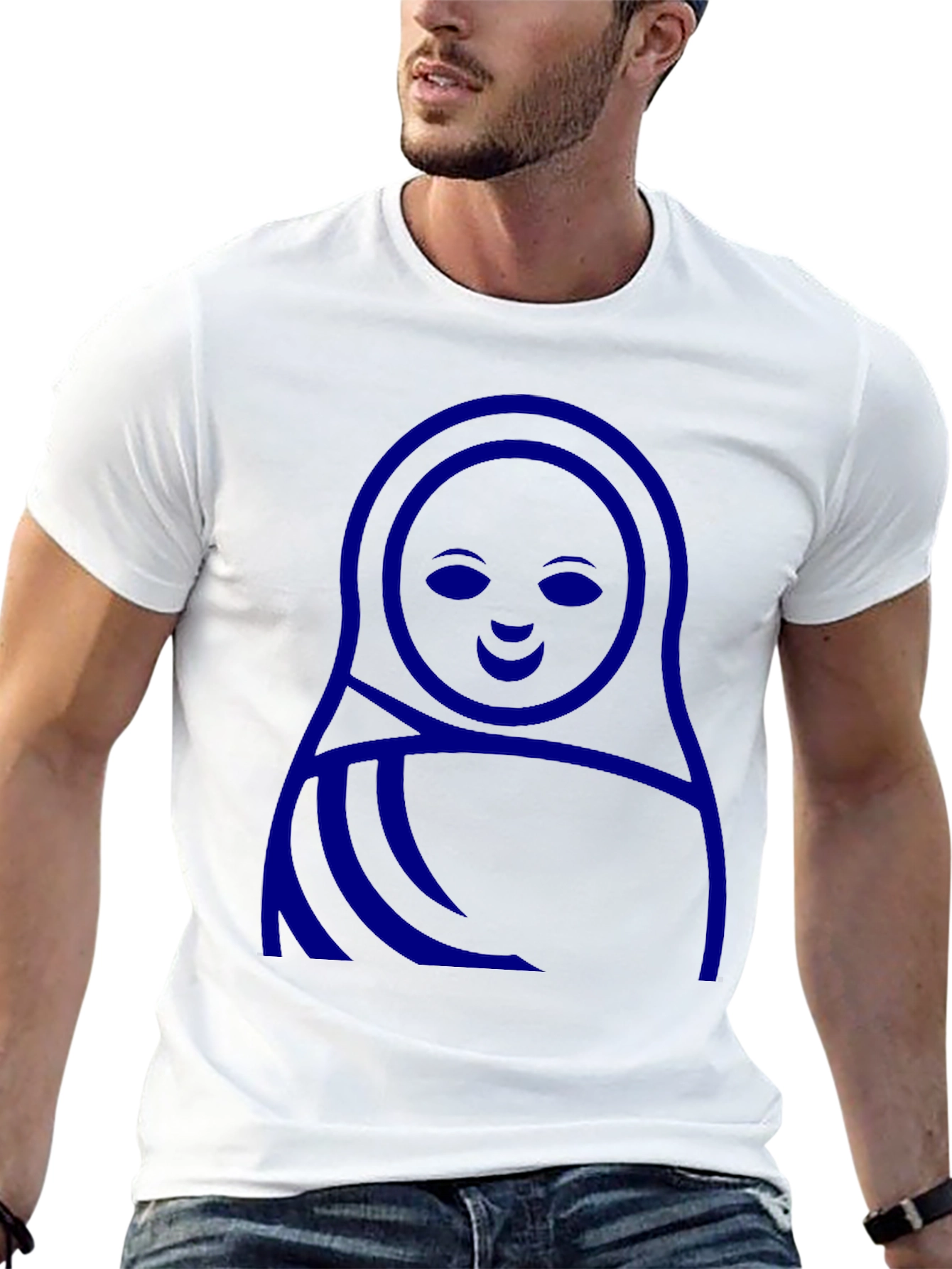 Blue Matryoshka Doll Graphic Black T-Shirt