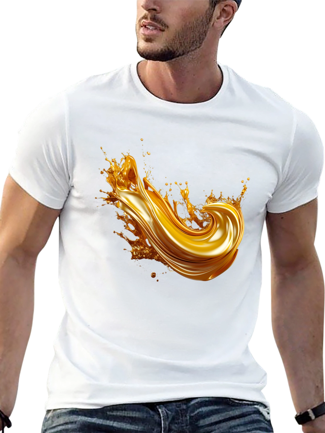 Golden Splash Graphic Tee - Modern Black T-Shirt