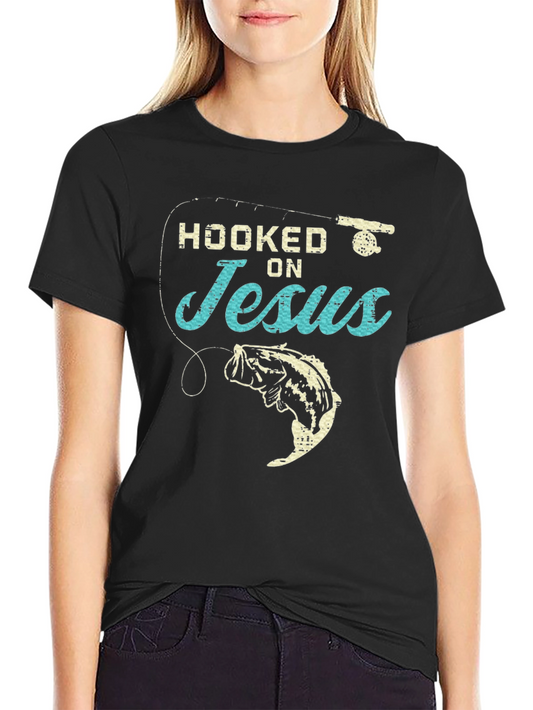 Hooked On Jesus Fishing Graphic T-Shirt