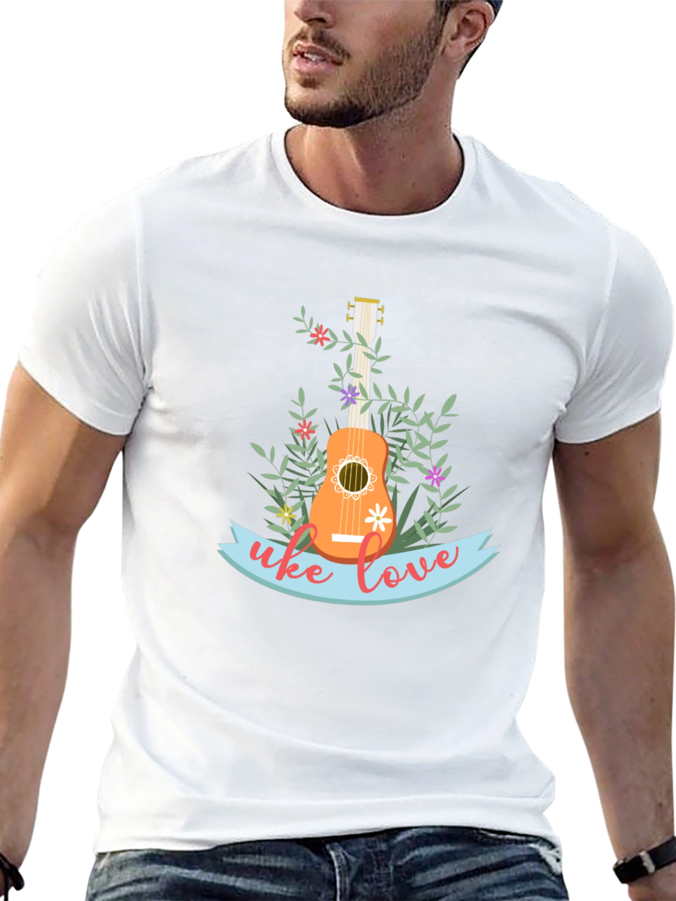 Uke Love Graphic Tee - Floral Ukulele Design