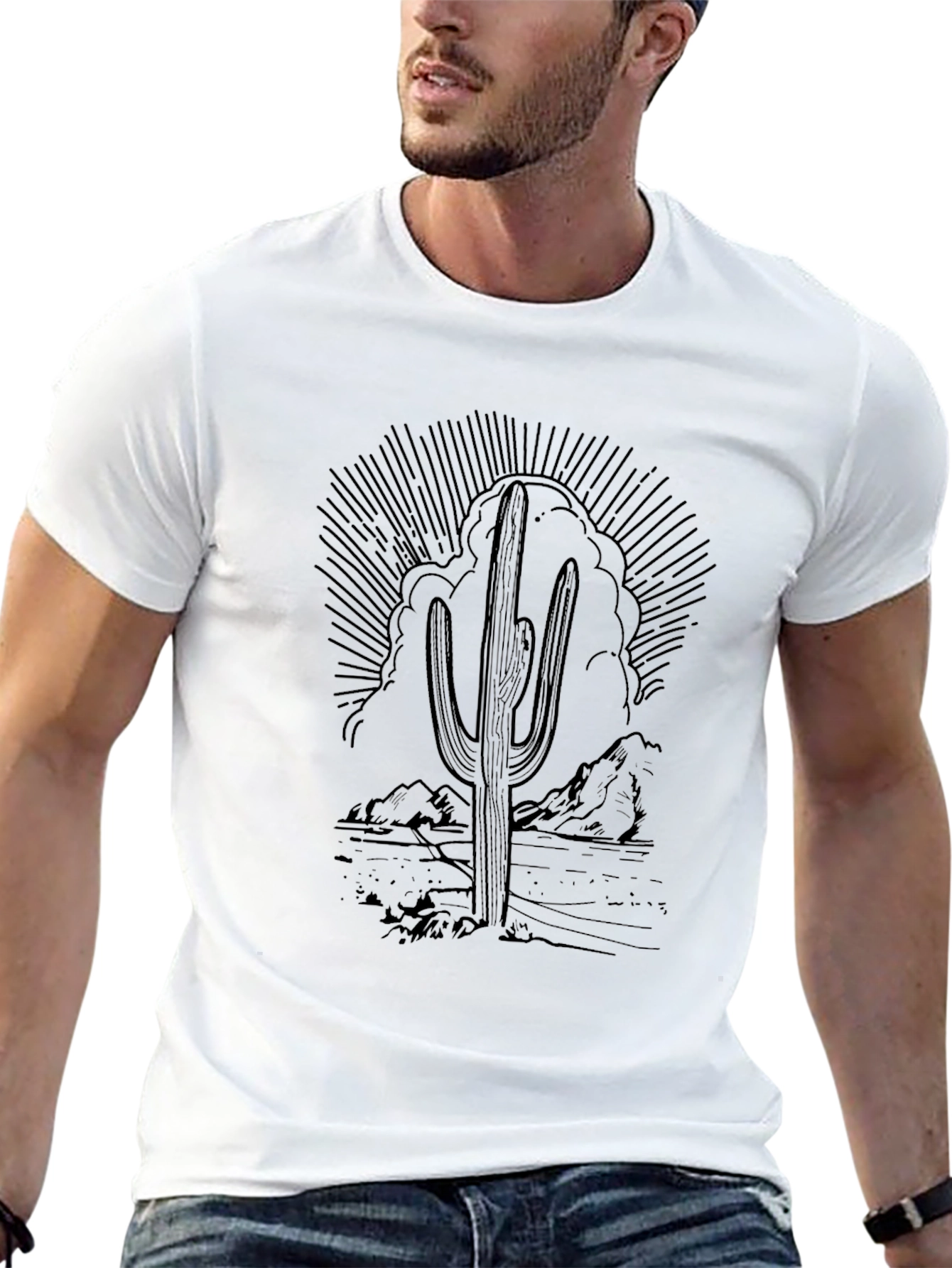 Cactus Desert Graphic Print Mens T-Shirt