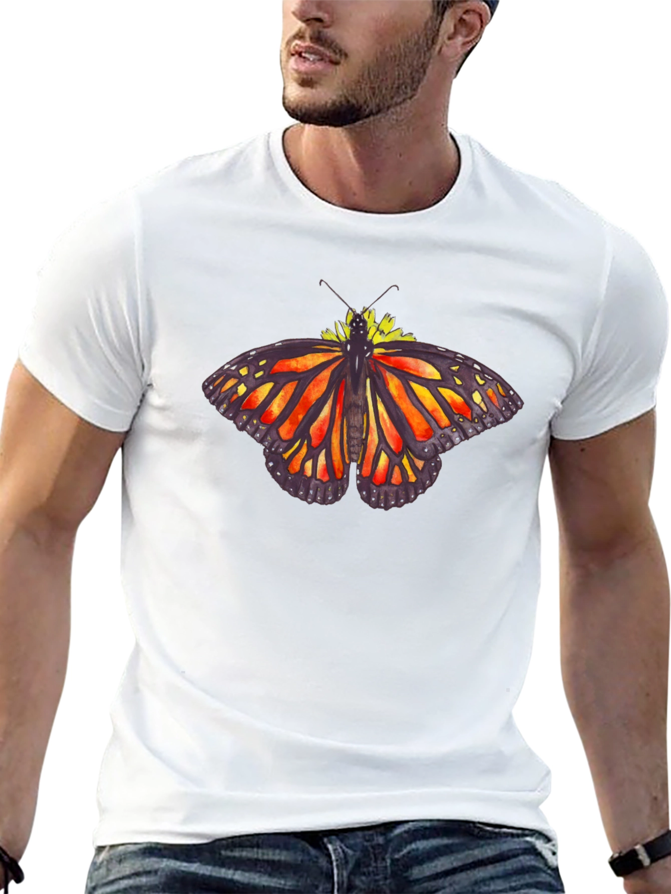 Butterfly Graphic Tee - Black Cotton Casual Shirt