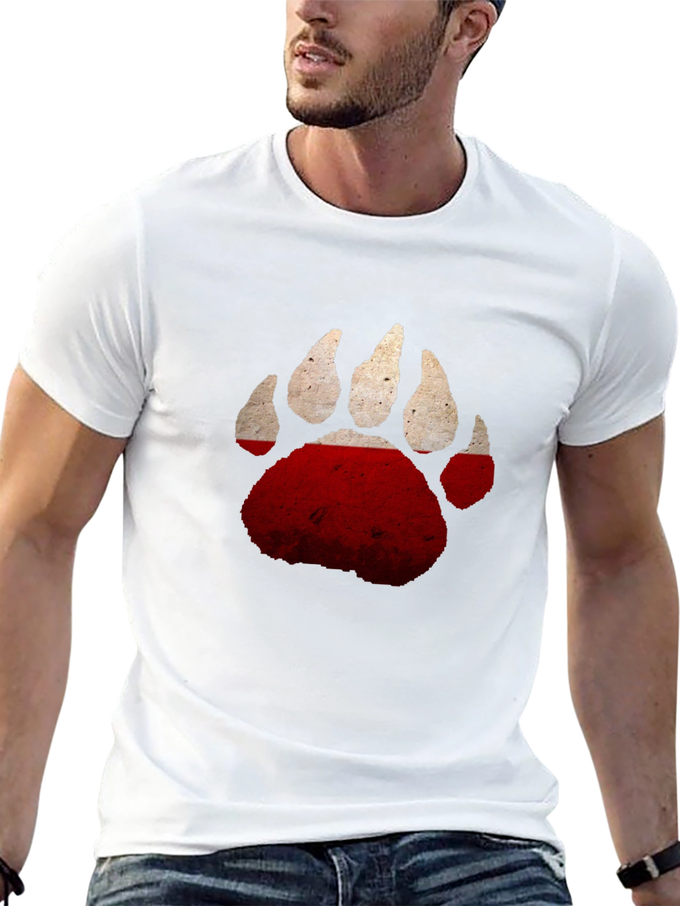 Bear Paw Print T-Shirt - Distressed Graphic Tee