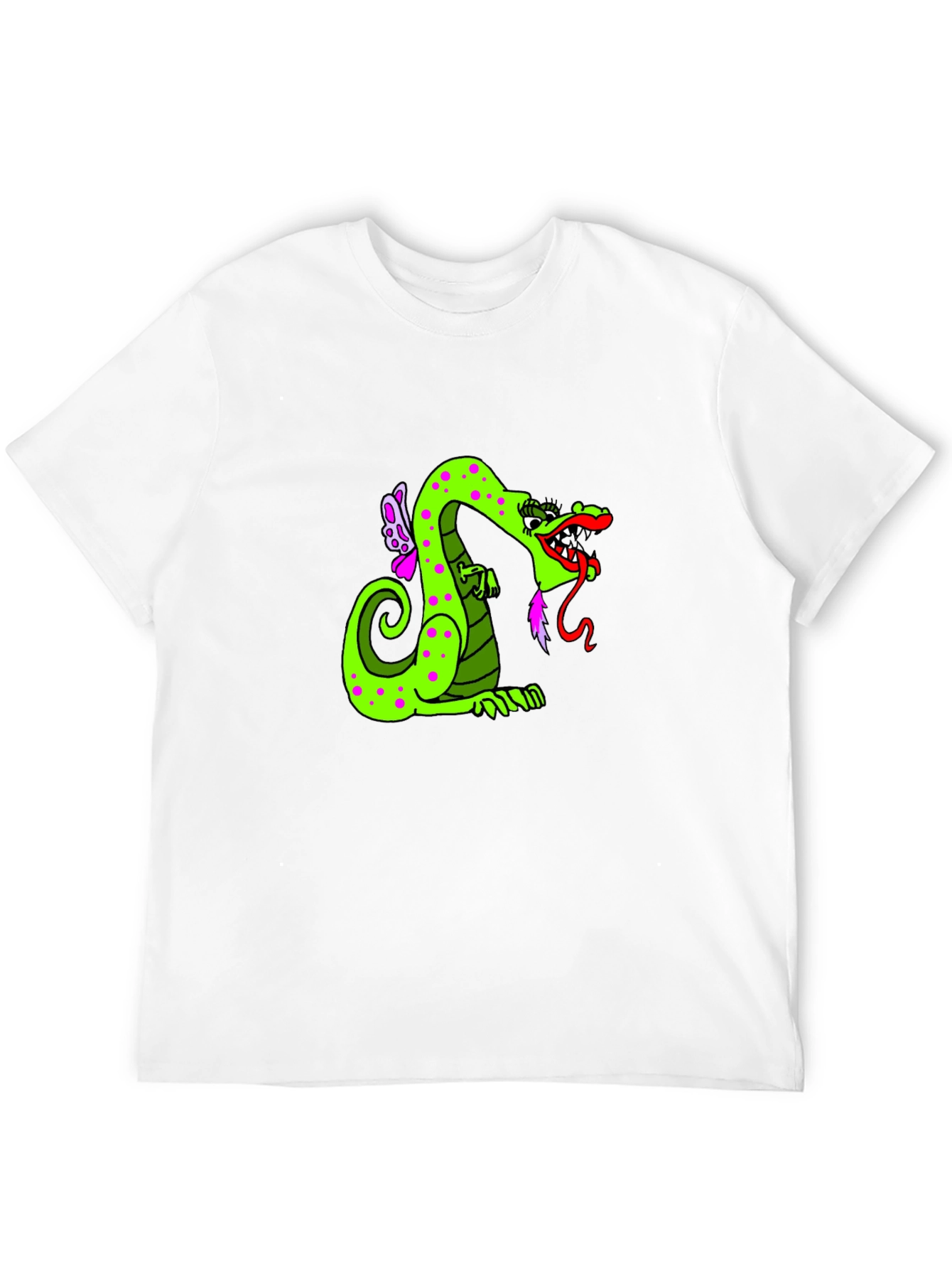 Green Dragon Cartoon Graphic Black T-Shirt