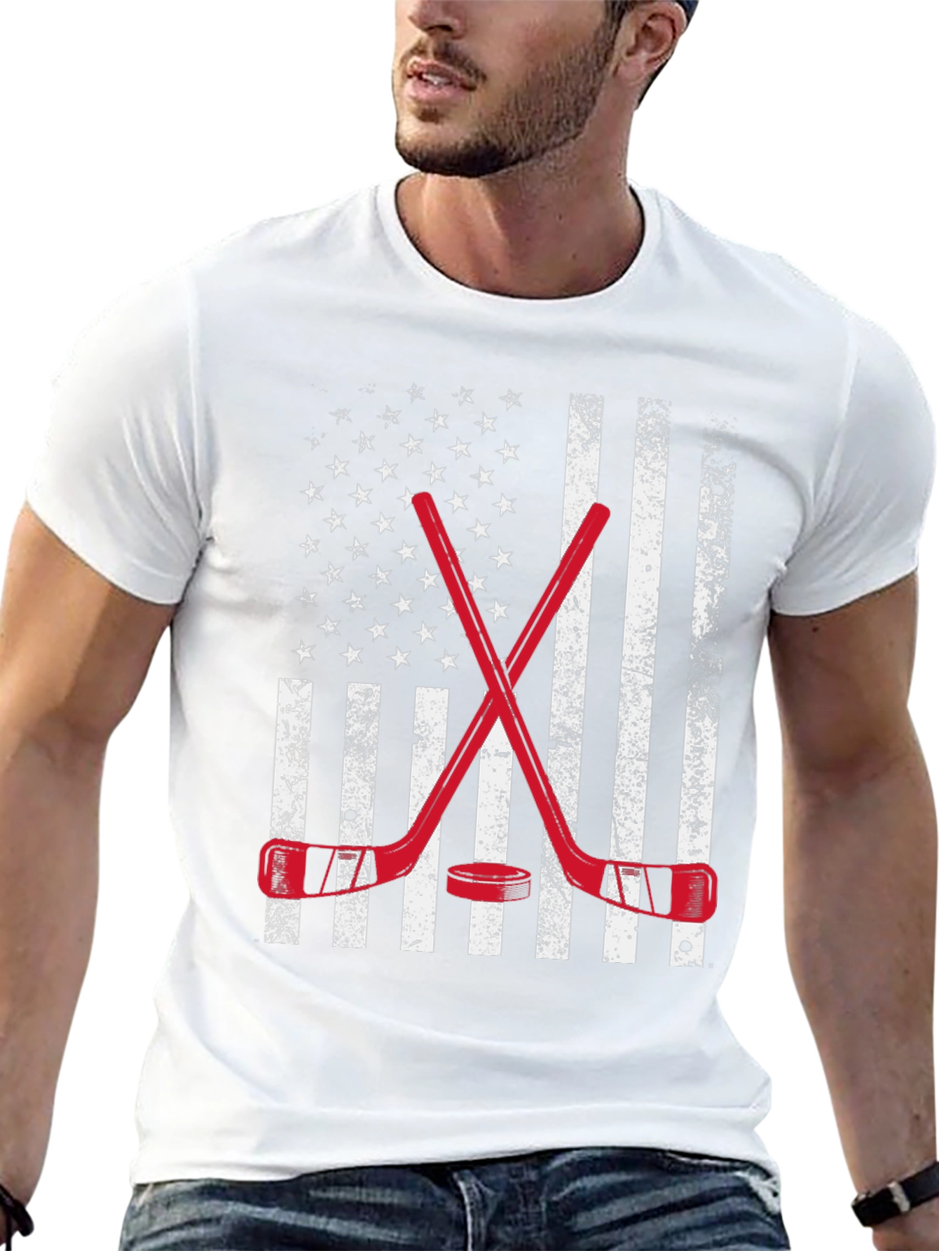 Hockey American Flag Graphic T-Shirt
