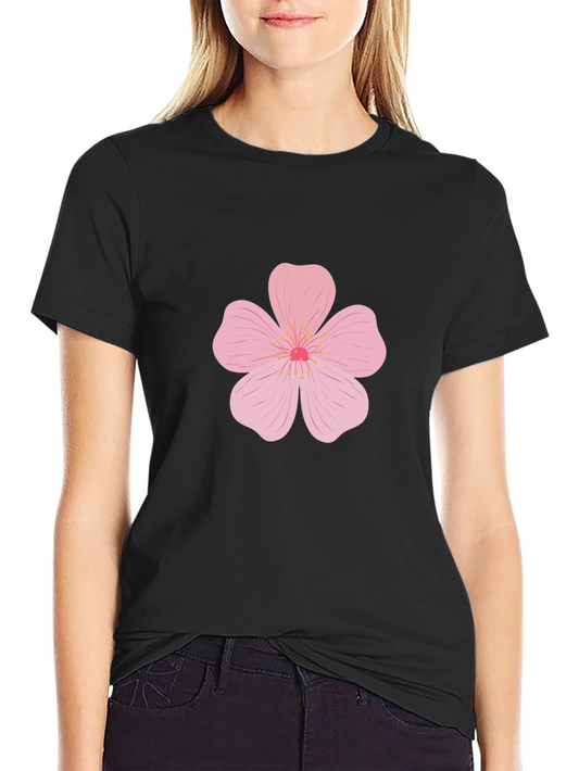 Mens Black T-Shirt with Pink Flower Design