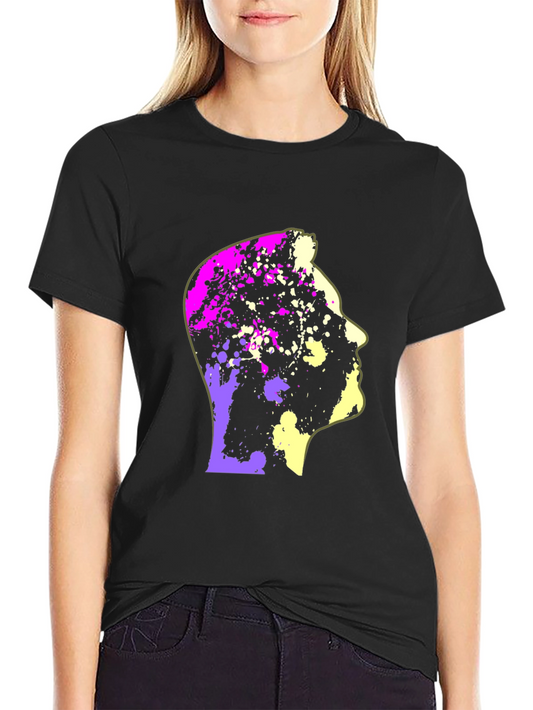 Abstract Head Graphic Print Black T-Shirt