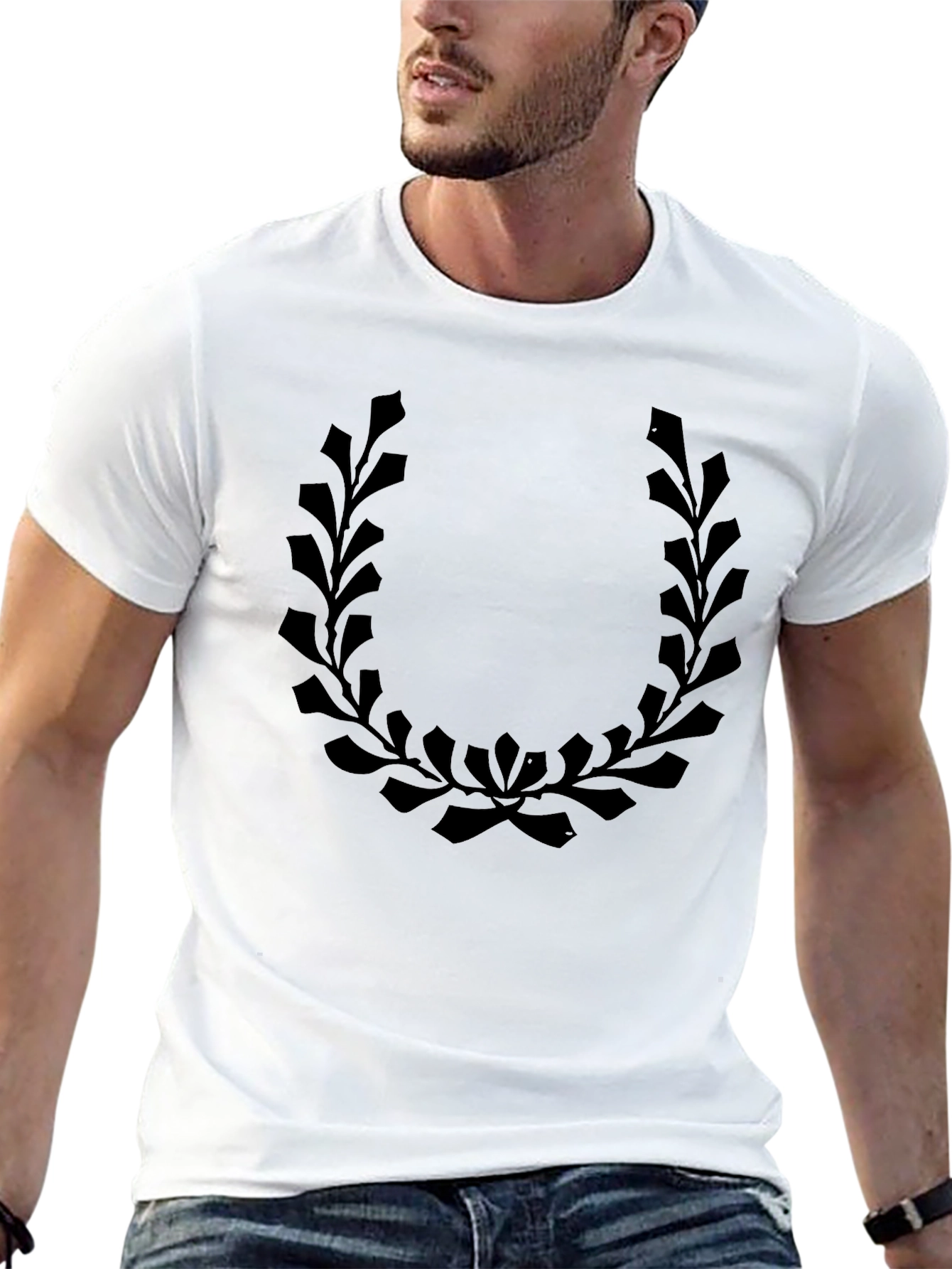 Mens Black T-Shirt with Laurel Wreath Graphic