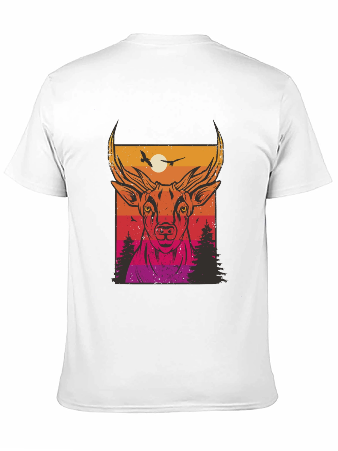 Deer Sunset Graphic Print Black T-Shirt