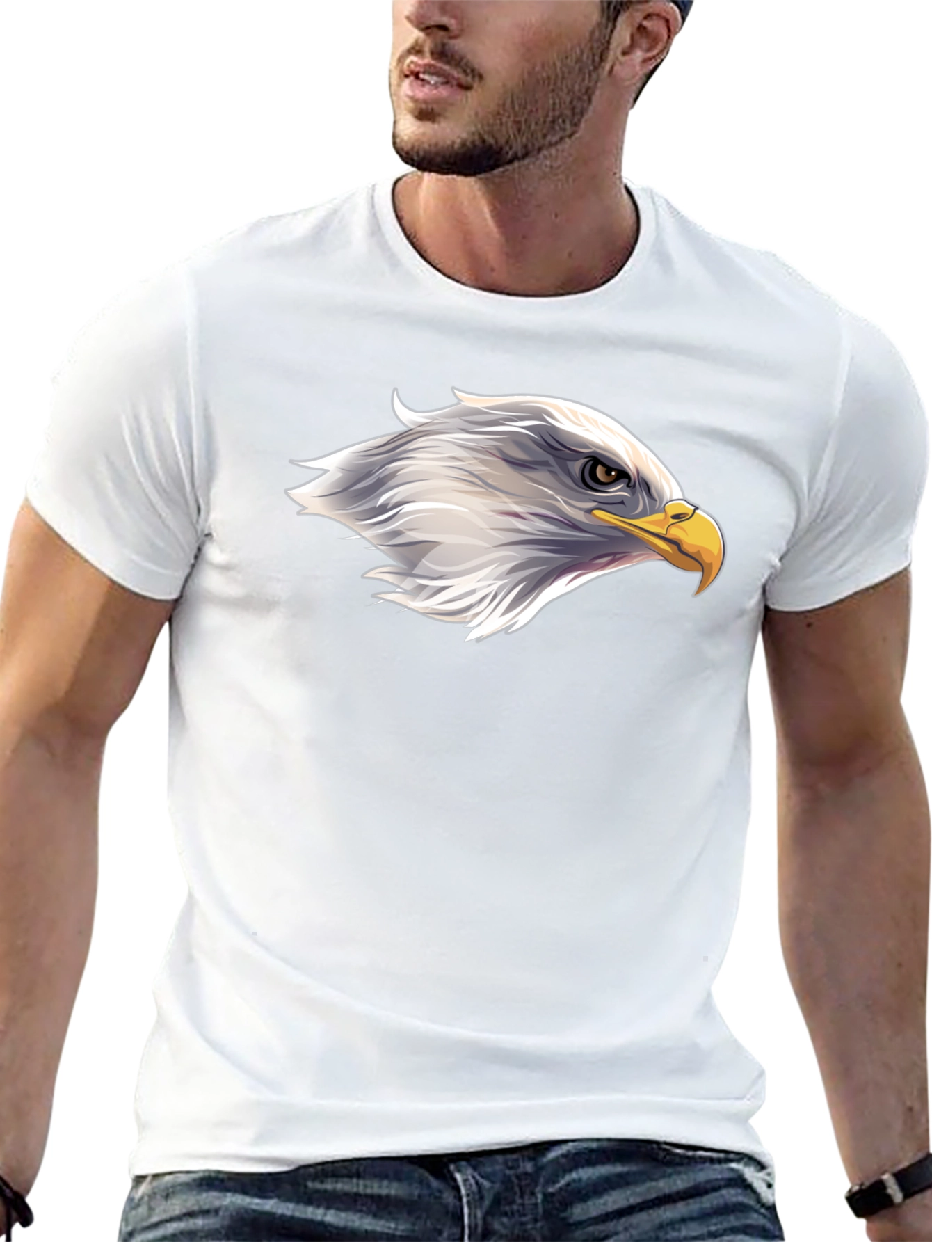 Bold Eagle Head Graphic Black T-Shirt