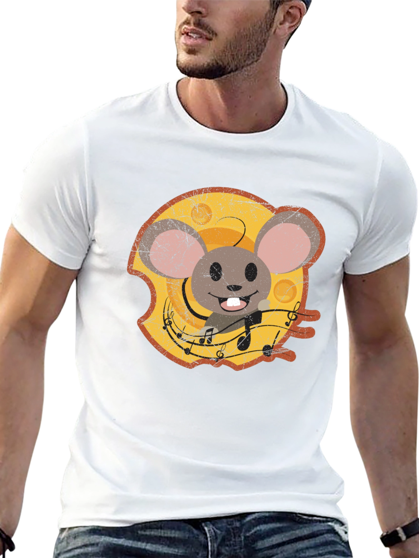 Cartoon Mouse Cheese Music T-Shirt