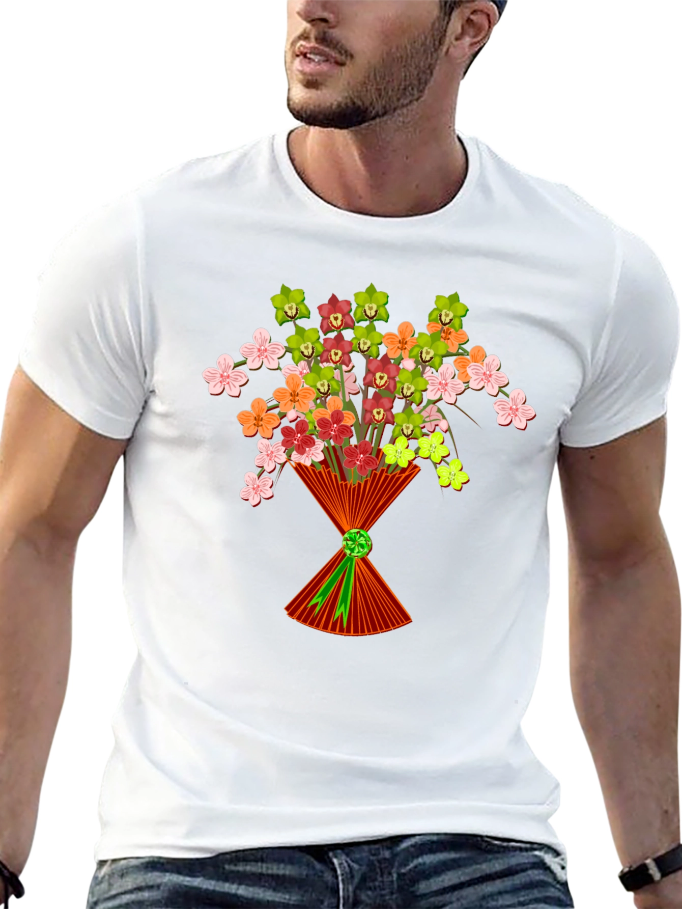 Floral Bouquet Graphic T-Shirt - Stylish Mens Tee