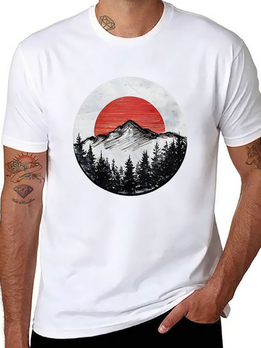 Mountain & Sun Graphic Tee - Black Cotton T-Shirt