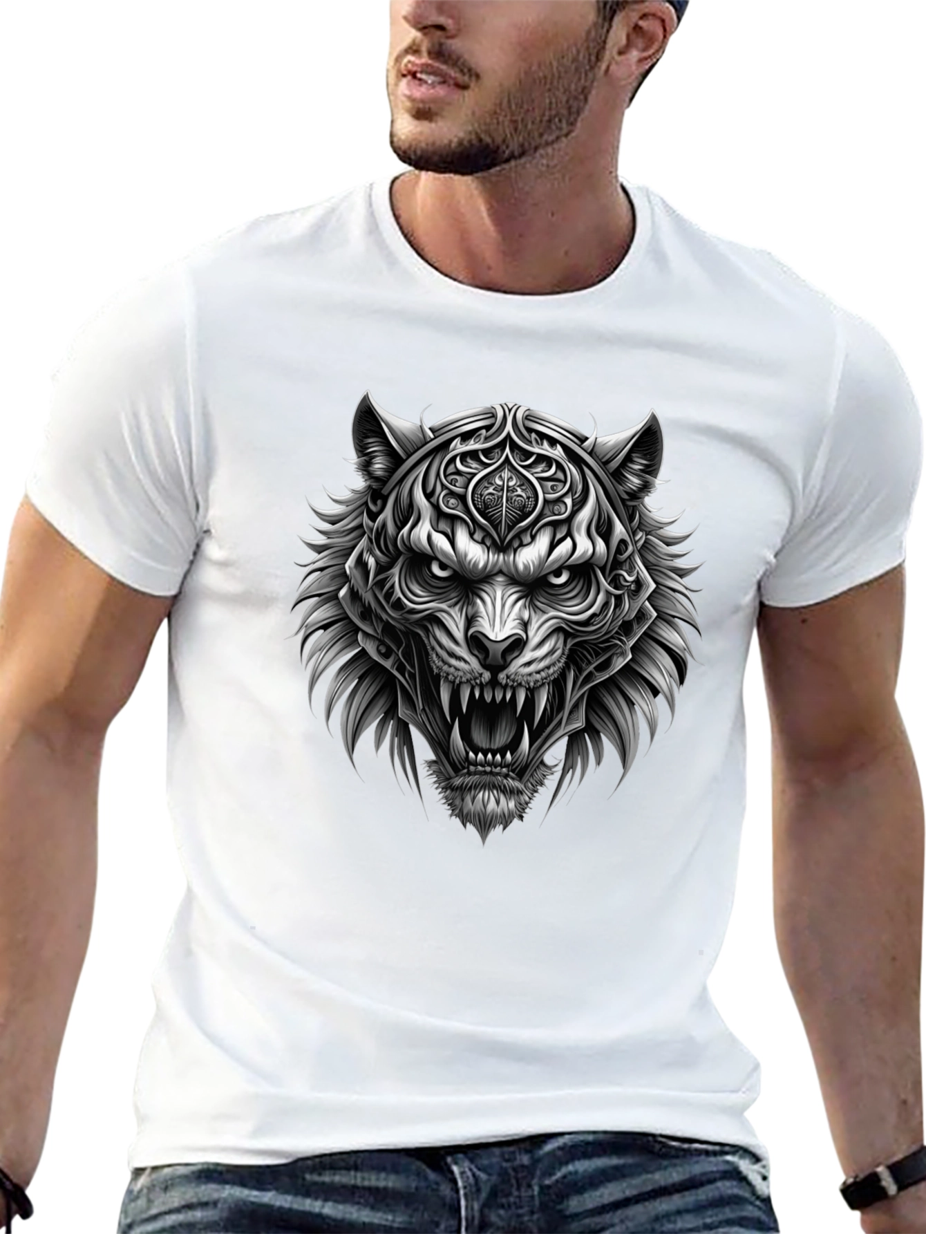 Mens Black Graphic Tee - Fierce Tiger Design