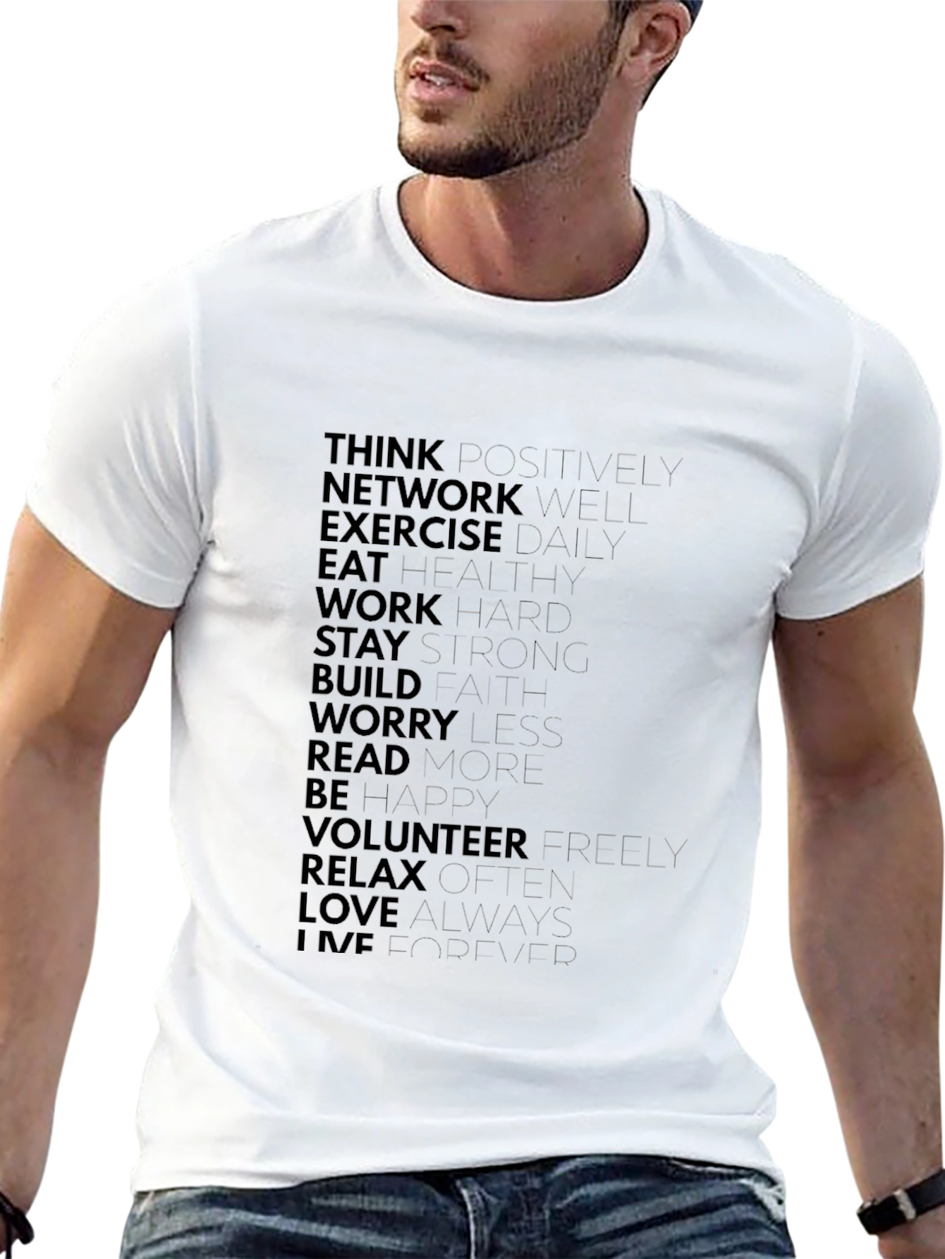 Motivational Black T-Shirt: Think Positive Live Well