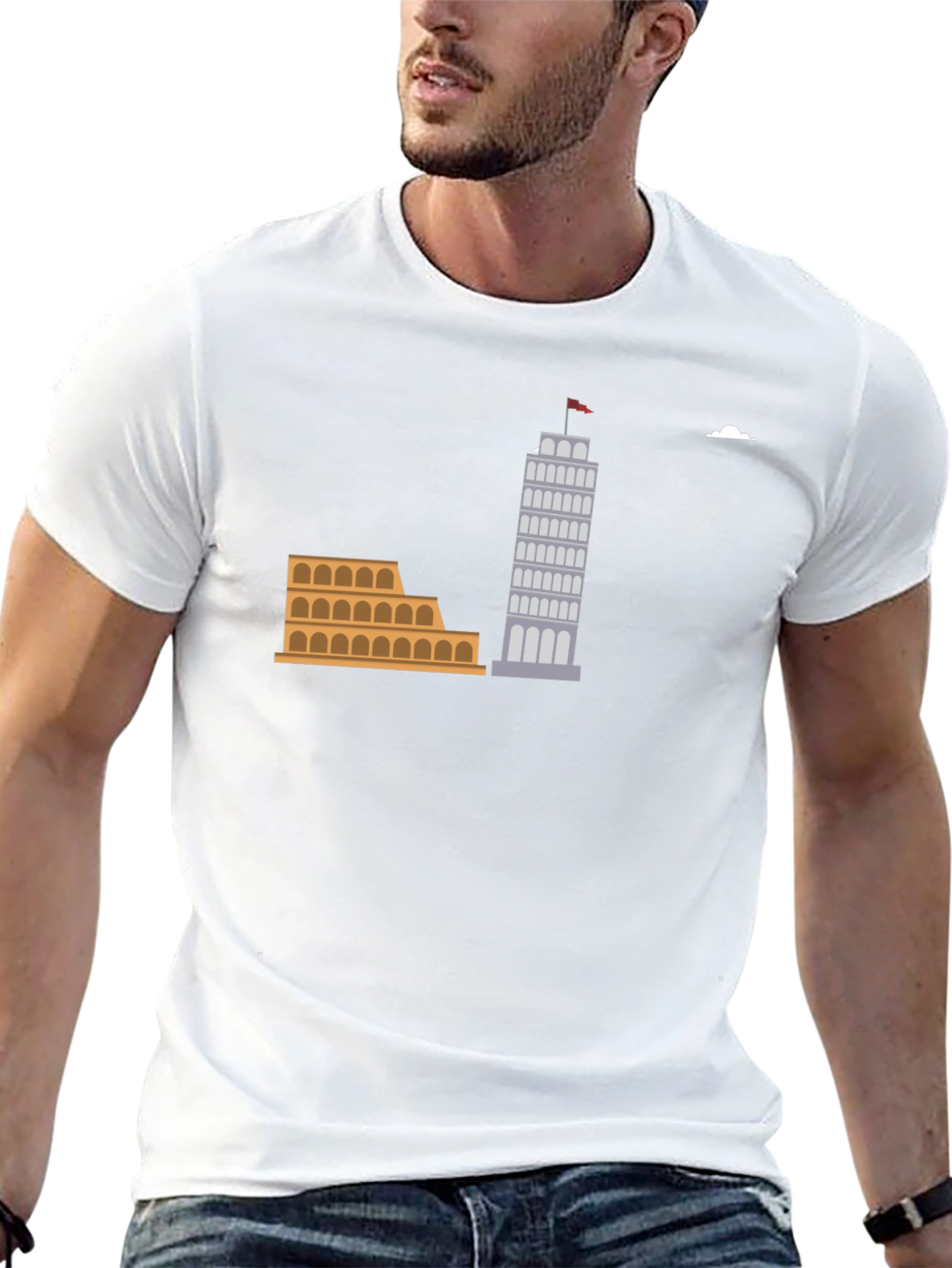 Italian Landmark Graphic Tee - Black Cotton T-Shirt
