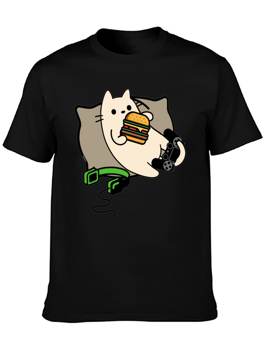 Gamer Cat T-Shirt: Burger and Controller