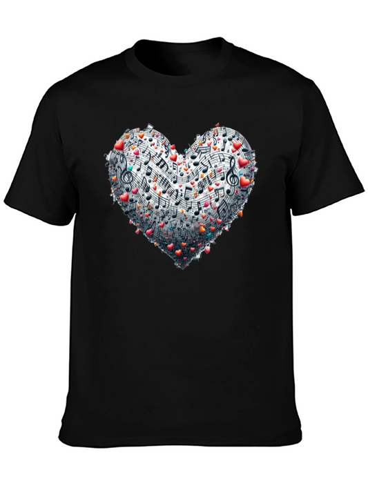 Music Heart Graphic Tee - Black Crew Neck T-Shirt
