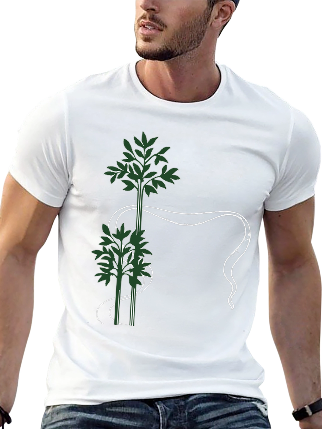 Botanical Print Black T-Shirt - Nature Inspired Graphic Tee