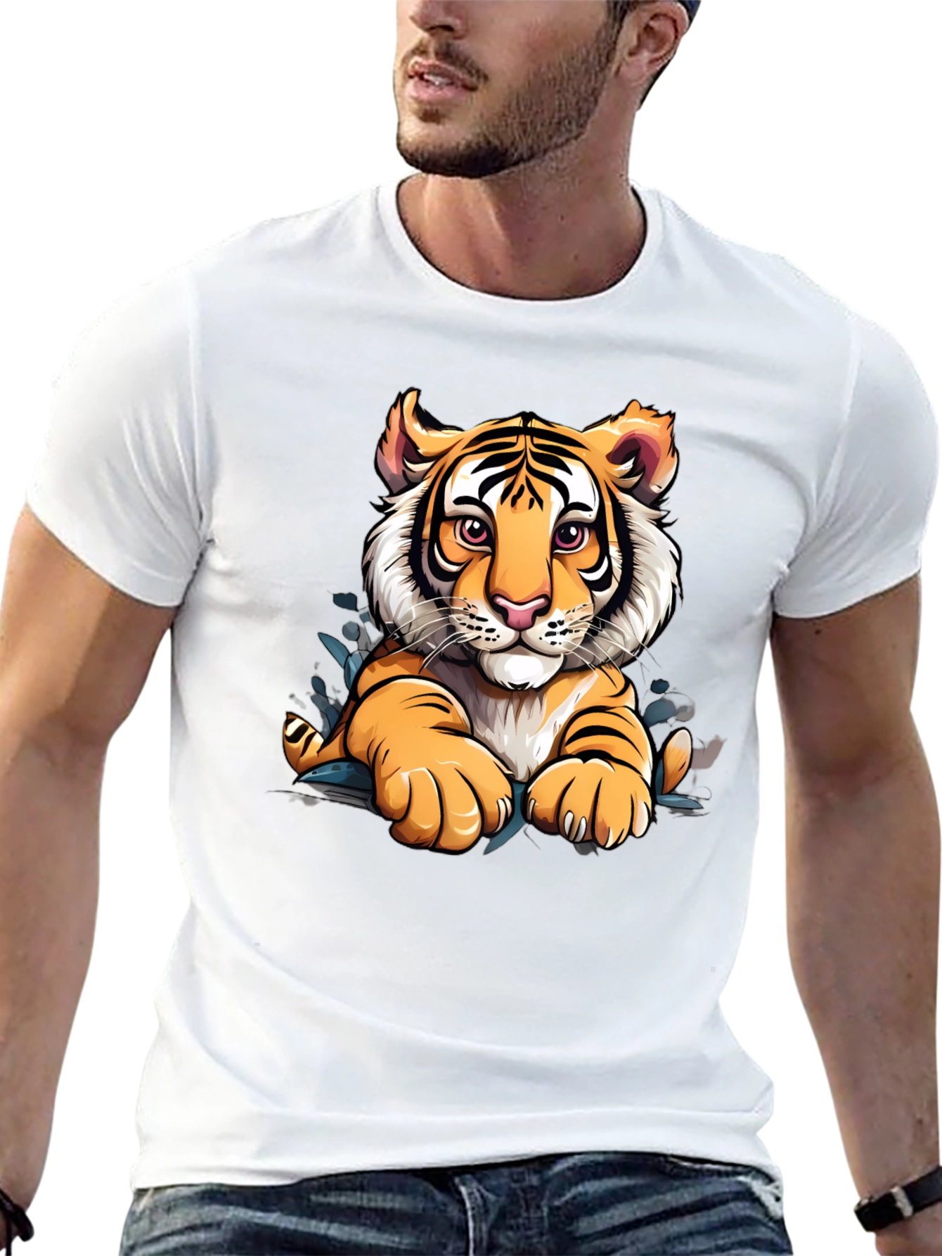Tiger Graphic Print Mens Black T-Shirt