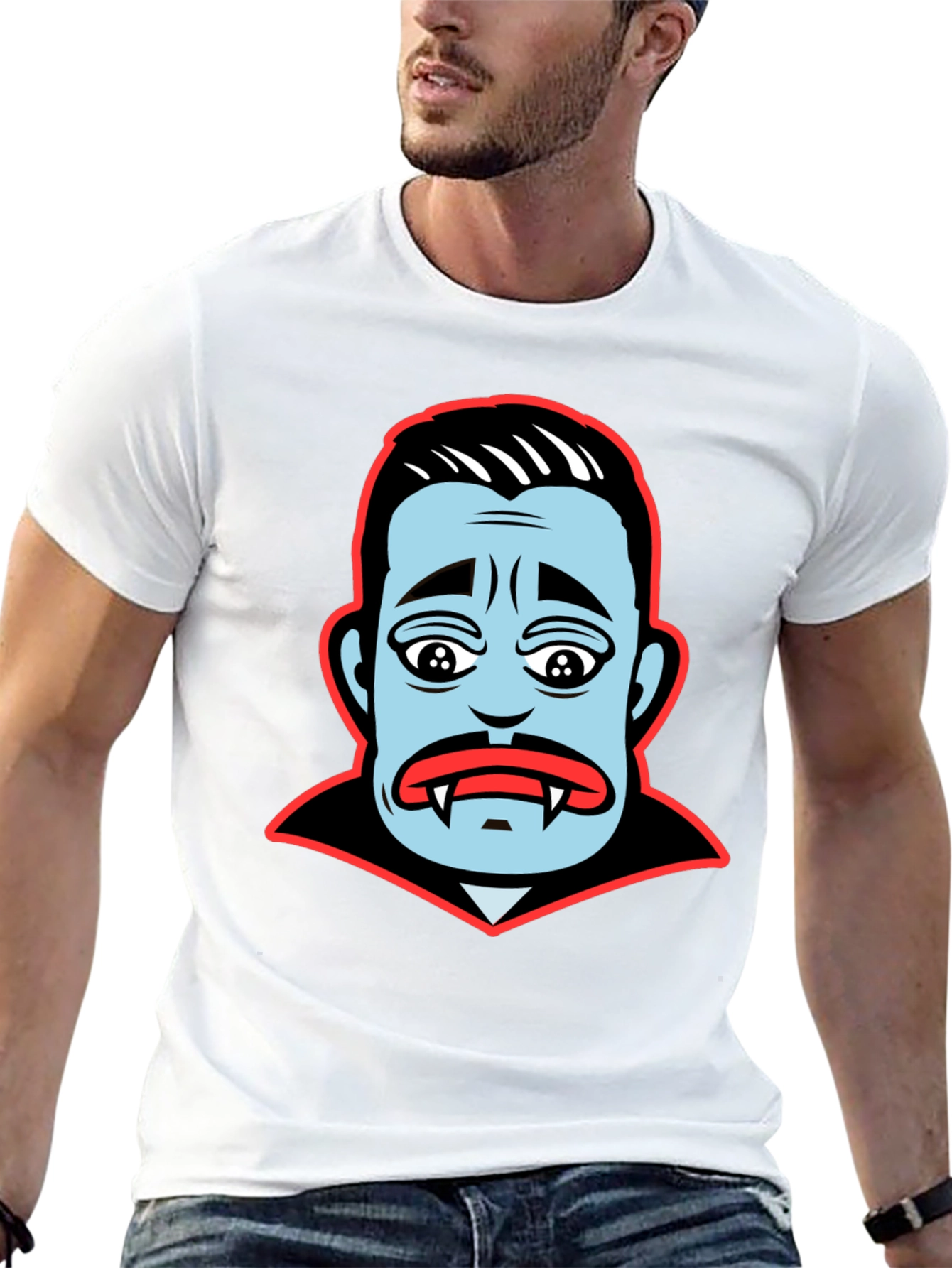 Cartoon Vampire Face Graphic T-Shirt