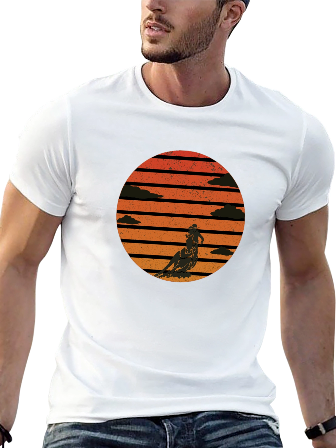 Retro Sunset Horse Rider Graphic Tee