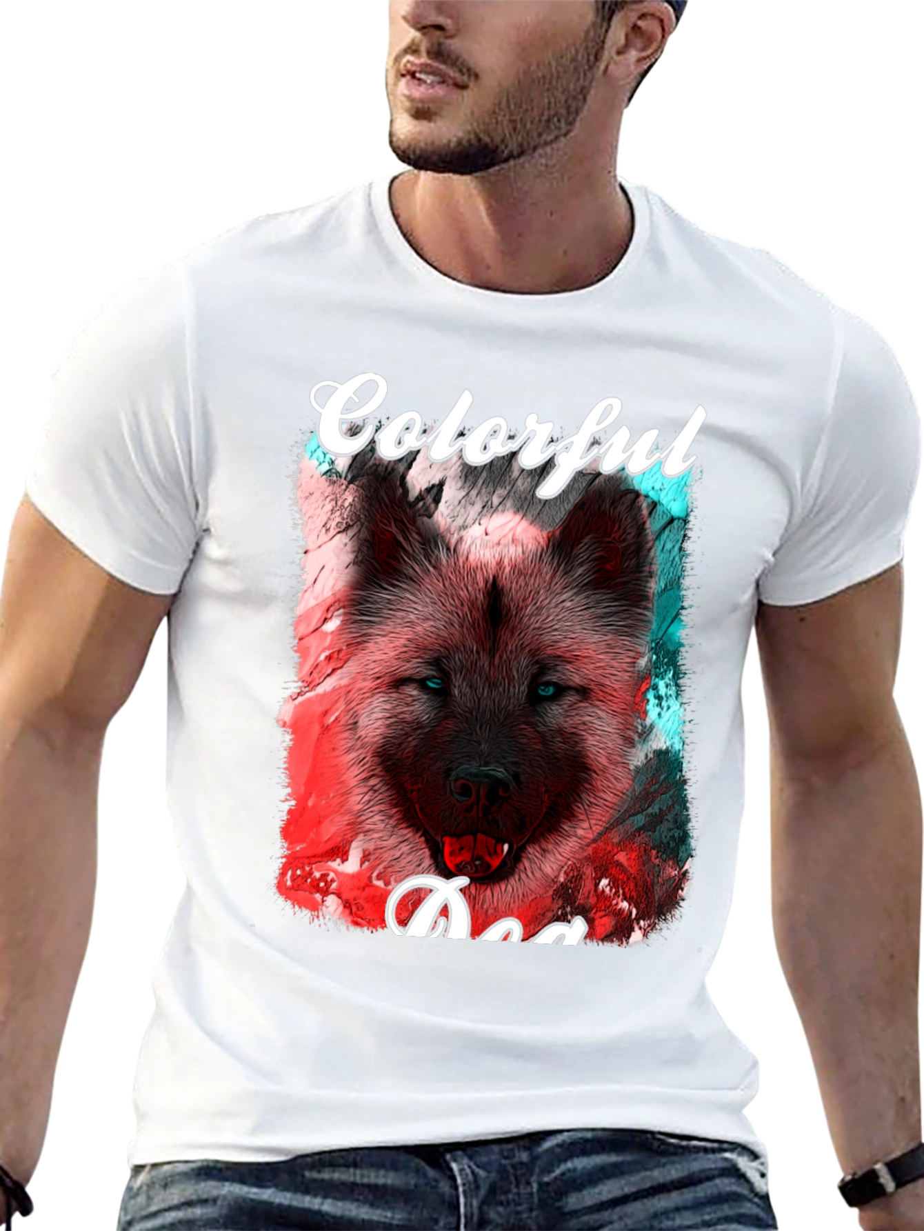 Colorful Dog Graphic T-Shirt