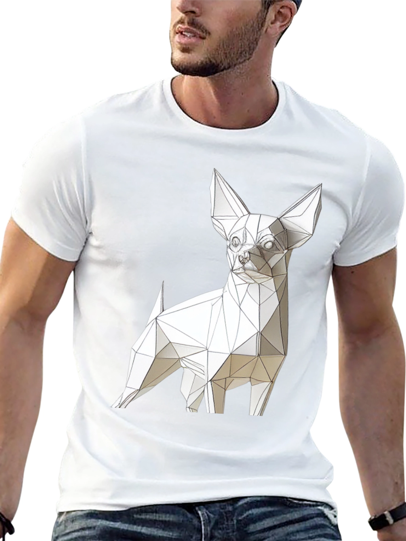 Geometric Dog Print Black T-Shirt