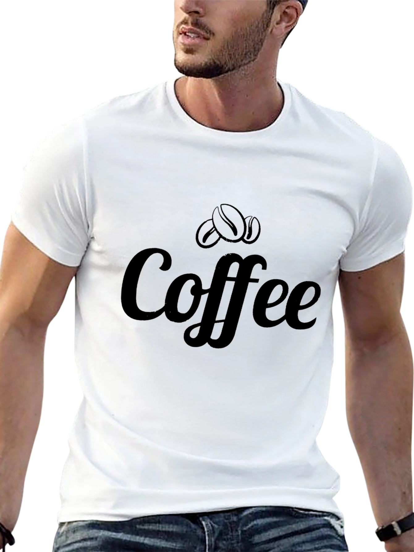 Coffee Bean Graphic Tee - Black Cotton T-Shirt