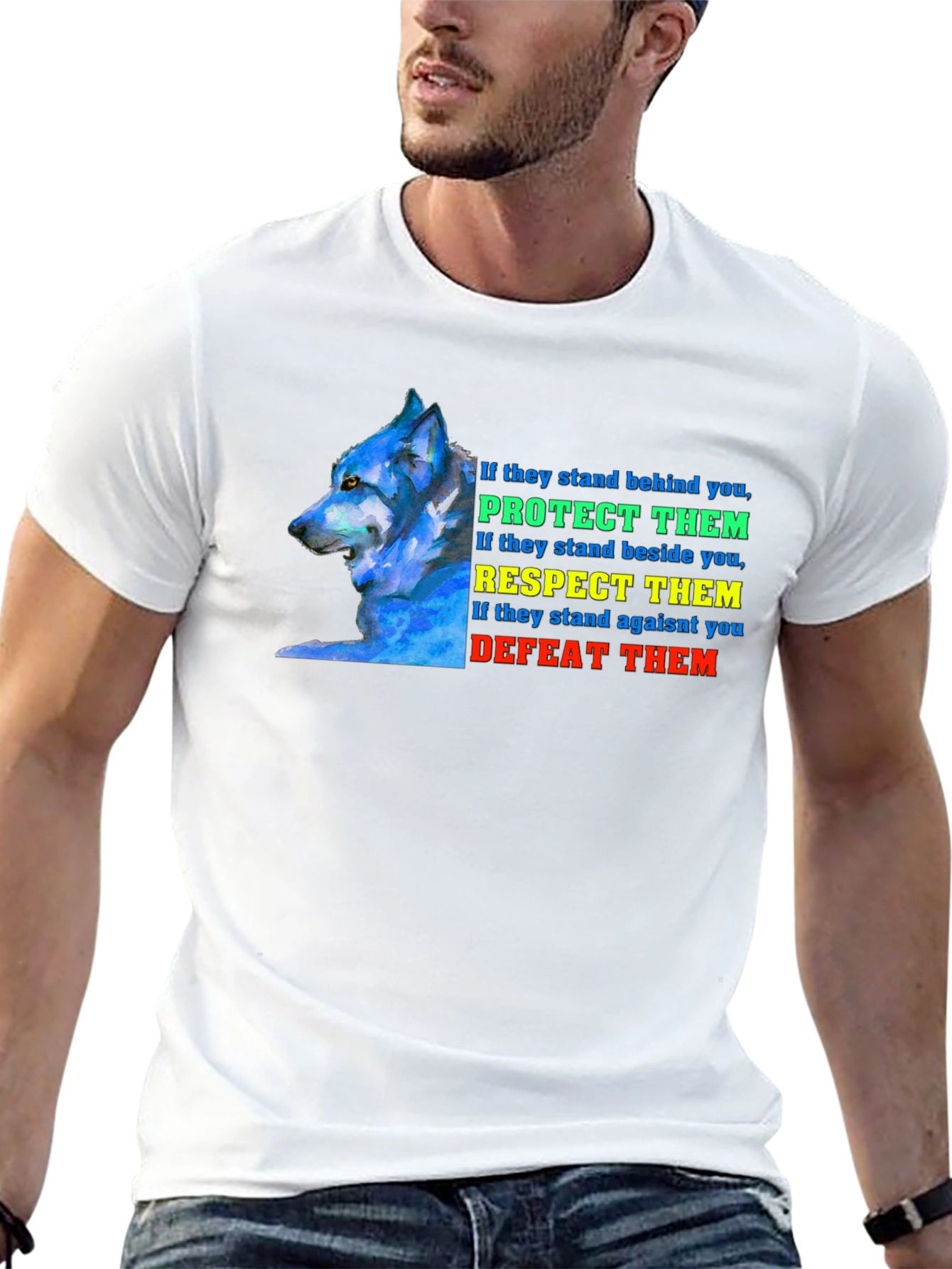 Wolf Protect Respect Defeat Graphic Tee