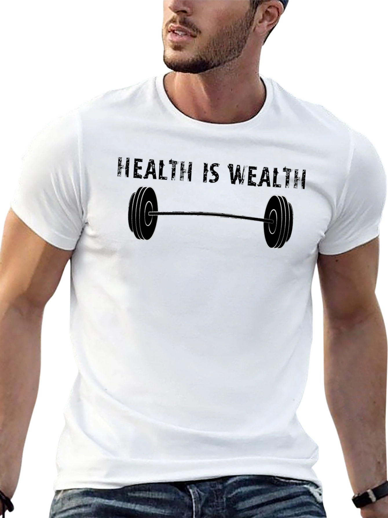 Health Is Wealth Barbell Graphic Tee