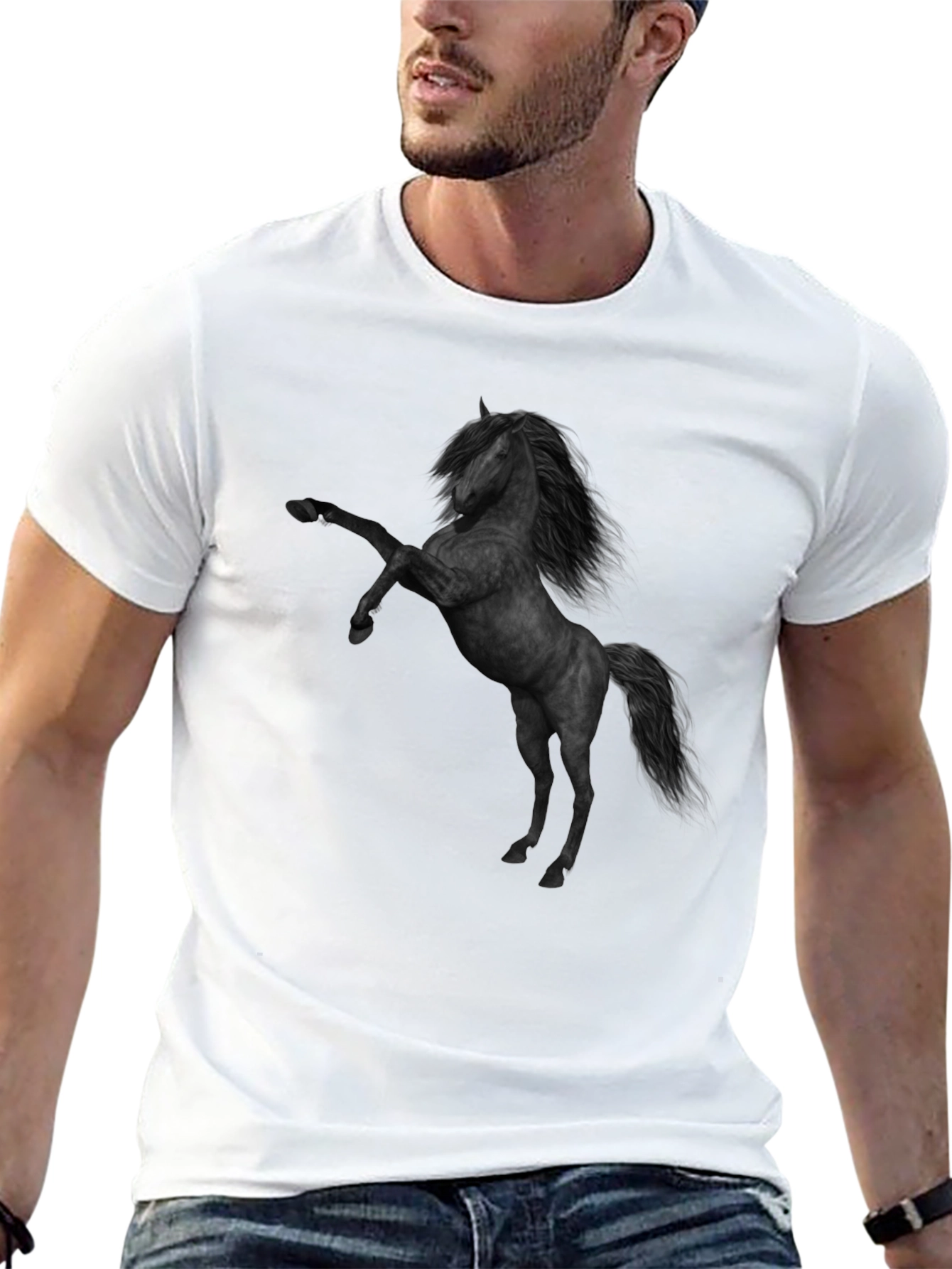 Black Horse Graphic Tee - Stylish Mens T-Shirt